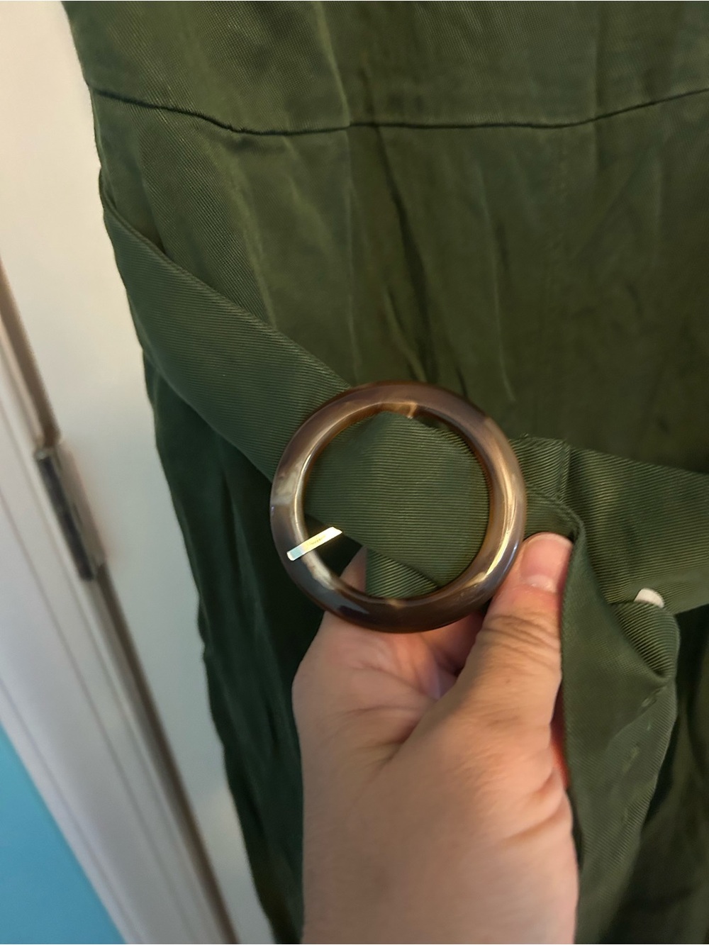 LOFT Olive Green Sleeveless Belted Maxi Jumpsuit - Picture 3 of 3